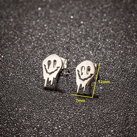 Melting Smiley Face Stud Earrings Stainless Steel Dripping Liquid Hollow Out Gothic Streetwear Halloween Jewelry For Women