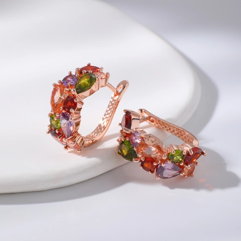 Orecchini a Bottone Vintage in Rame con Zircone a Goccia d'acqua con Perno in Argento Sterling 925 per Donna Gioielli Moda Festa