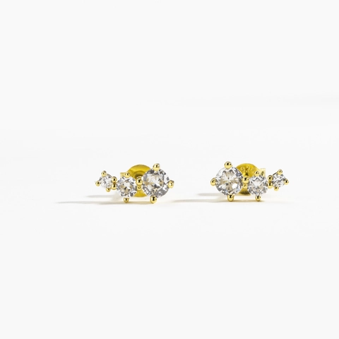 Orecchini a Bottone Geometrici in Argento Sterling 925 Con Zirconia per Donna Minimalisti Curvi Tre Pietre Gioielli Moda Banchetto