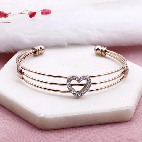 Roestvrijstalen Open Armring Armband Voor Dames Kabelontwerp Oneindigheid Hart Poot Zirkonia Ingelegd Sieraden
