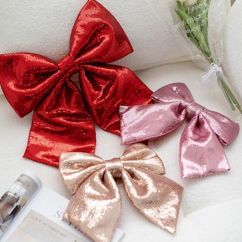 Large Sequin Bow Christmas Tree Decoration Glitter Fabric Bowknot Ornament For Festive Home Party Floral Arrangement Decor