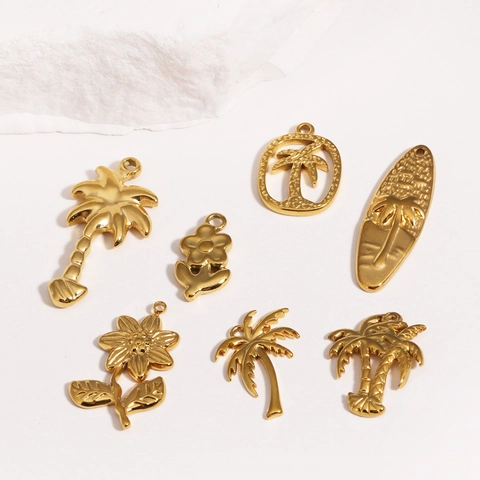 Tropical Ocean Element Pendants Stainless Steel DIY Jewelry Making Accessory Palm Tree Coconut Tree Surfboard Flower Charms Dainty