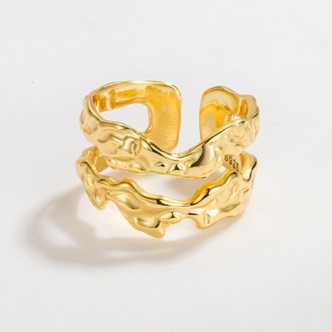 Minimalistisch 925 Sterlingsilber Doppellagiger Unregelmäßiger Struktur Ring Für Damen Personalisierter Verstellbarer Offener Ring Schmuck