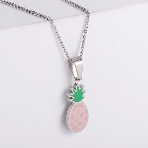 Ananas Halskette Und Ohrstecker 316 Edelstahl 18K Vergoldet Emaille Rosa Grün Schmuck Für Frauen Mädchen
