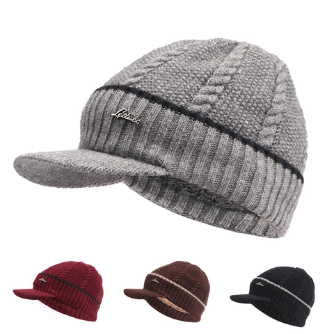 Berretto In Maglia Invernale Con Visiera Foderato In Pile Caldo Trecce Cappello Per Uomini Donne Acrilico