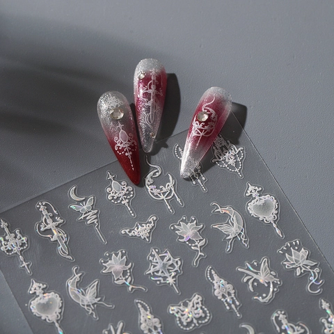 Gotische Barokke Nagelstickers Laser Holografisch Vlinder Maan Sterren Zwaard Zelfklevend DIY Manicure Voor Vrouwen