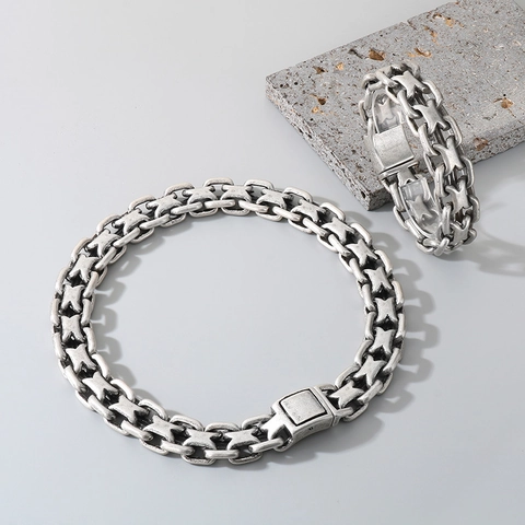 Collana Bracciale A Catena Grossa Vintage Acciaio Inossidabile 316L Punk Stile Industriale Gioielli Uomo