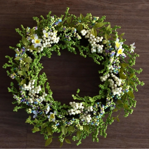 Ghirlanda Di Bacche Artificiali Foglie Verdi Bacche Viola Blu Bianche Primavera Decorazione Casa Porta Parete Rustico
