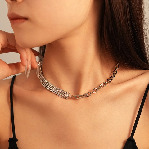Collana Choker In Rame Con Strass Catena Patchwork Geometrica Clavicicola Gioielli Di Moda Eleganti Per Donne