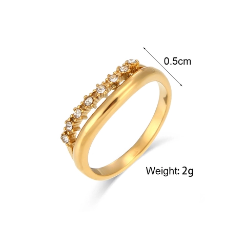 Double Layer Stainless Steel Geometric Zircon Thin Ring Elegant Simple Finger Jewelry For Women
