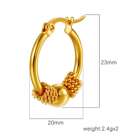 Pendientes De Aro De Acero Inoxidable Cuentas Redondas Textura Tejida Moda Huggie Para Mujeres