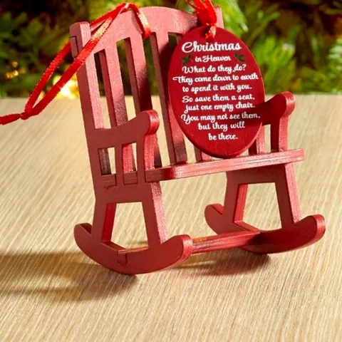 Christmas In Heaven Memorial Miniature Rocking Chair Red Wooden Tabletop Ornament With Heartfelt Poem Tag For Remembrance