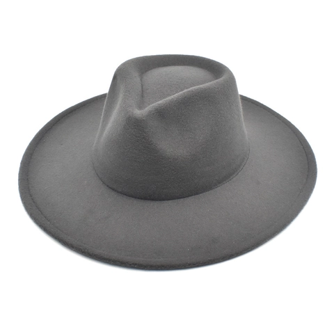 Wide Brim Fedora Hat For Women Men Solid Color Cotton Polyester Felt Jazz Cap Teardrop Top Retro Autumn Winter Travel