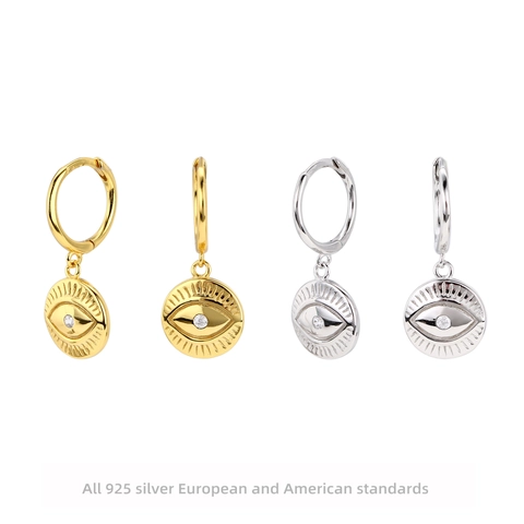 925 Sterling Silver Evil Eye Hoop Earrings Zirconia Pendant Minimalist Bohemian Jewelry For Women Daily Fashion Accessories Gift