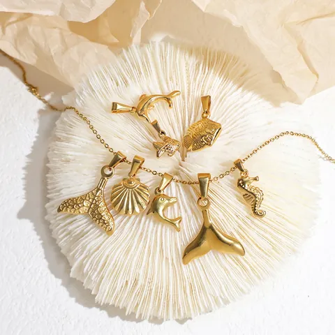 Roestvrijstalen Dierenhangers Zeepaardje Dolfijn Olifant Walvisstaart Schelp Verguld DIY Sieraden Maken Accessoires