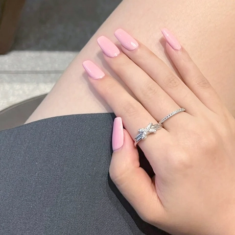 Press On Nails Pink Ballerina Long False Nails ABS Solid Color Wearable Detachable DIY Manicure For Women