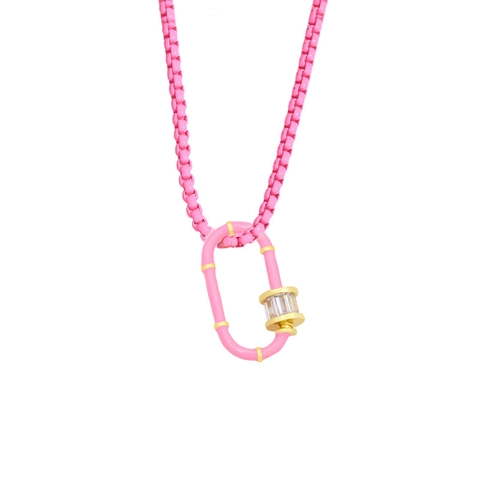Enamel Carabiner Pendant Necklace Candy Color Copper Box Chain With Zircon Minimalist Geometric Clavicle Jewelry Women