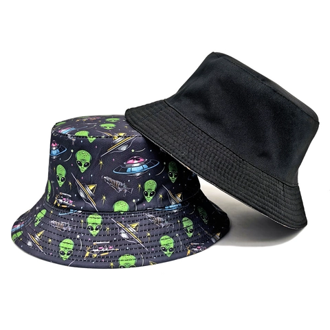 Alien UFO Print Anglerhut Polyester Wendbar Sonnenschutz Streetwear Retro Fischerhut Für Herren Damen