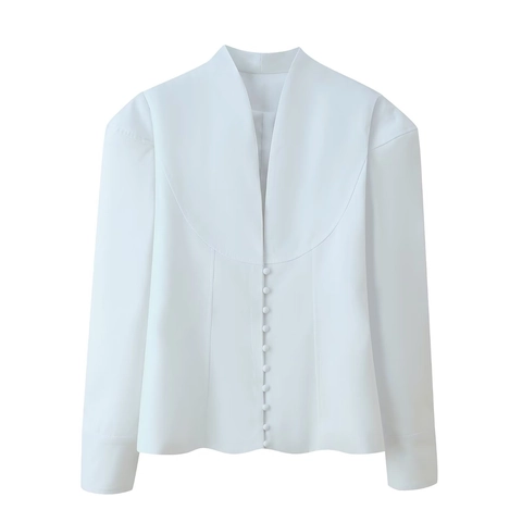 Giacca Blazer Donna Elegante Senza Collo Scollo A V Vestibilità Aderente Maniche Lunghe Ufficio