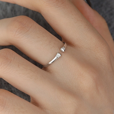 Cat Paw Hug Adjustable Open Ring S925 Sterling Silver Zircon Minimalist Cute Jewelry For Women