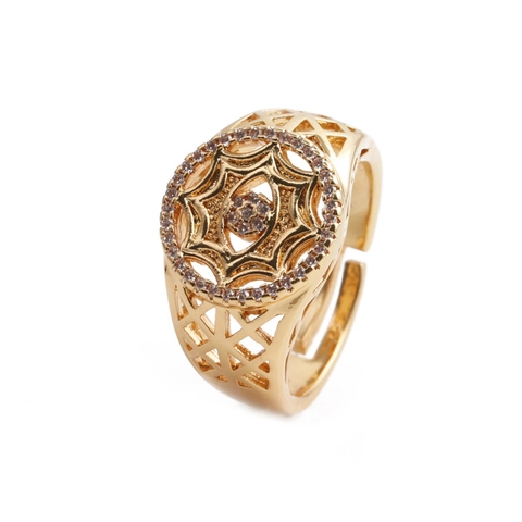 Heart Enamel Adjustable Open Ring Copper Zircon Gold Plated Hollow Star Mandala Fashion Jewelry For Women