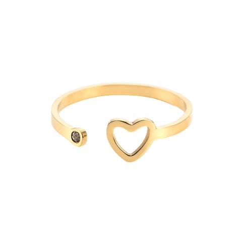 Hollow Heart Shaped Open Ring Titanium Steel Zircon Inlaid Adjustable Minimalist Fashion Jewelry For Women
