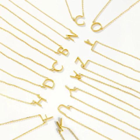 925 Sterling Silver Initial Letter Necklace 18K Gold Plated Cubic Zirconia Alphabet Pendant For Women Minimalist Jewelry