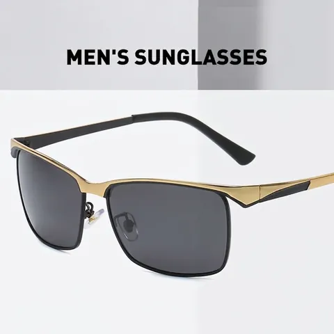 Fashion Polarized Sunglasses For Men Retro Square Metal Frame UV400 Protection Driving Outdoor Sport Eyewear