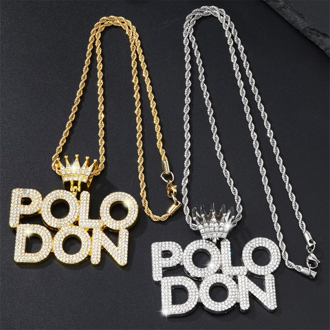 Collana Hip Hop Lega Strass Lettera Corona Pendente Catena Cubana Twist Gioielli Di Moda Per Uomini E Donne