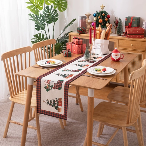 Runner da Tavola Natalizio Tovaglia Festiva Inverno Pupazzo di Neve Babbo Natale Stampato Decorazione