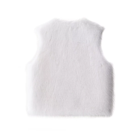 Faux Fur Vest White Sleeveless Crop Gilet Chic Winter Autumn Plush Outerwear For Women Elegant Solid Color Soft Fluffy