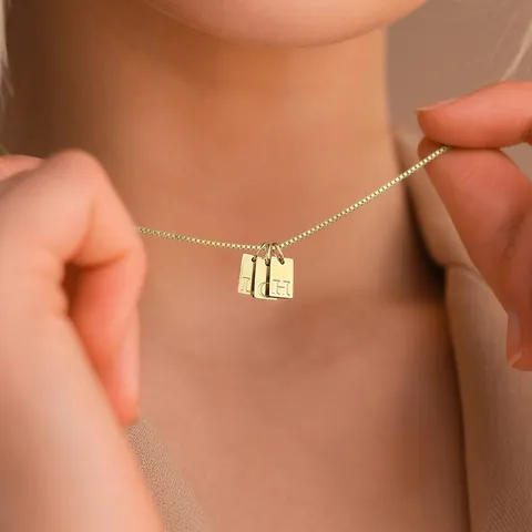 Collier Initiales Alphabet Minimaliste Pendentif Rectangle Gravé Personnalisé Acier Inoxydable Plaqué Or Bijoux