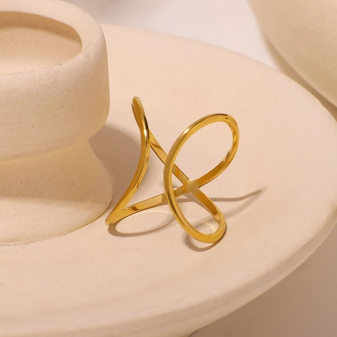 Geometrischer Kreuzring Edelstahl X Form Verstellbar Offen Minimalistisch Vergoldet Wasserdicht Hypoallergen Schmuck Damen