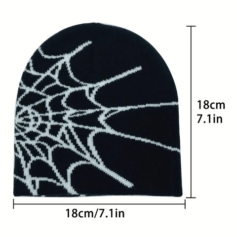 Beanie Mütze Acryl Gestrickt Spinnennetz Muster Jacquard Warm Winter Streetwear Gothic Hip Hop Unisex