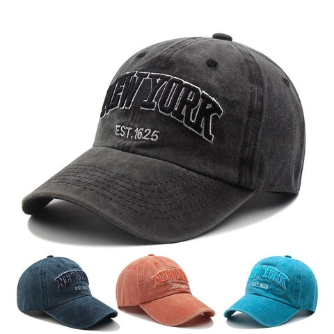 Vintage Washed Cotton Baseball Cap New York Embroidered Distressed Retro Style Adjustable Sun Hat For Men And Women