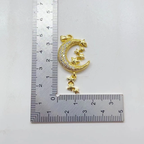 Dijes Colgantes De Estrella Y Luna Micro Pave Zircón Cobre Chapado En Oro Accesorio De Fabricación De Joyas DIY Elegante Estilo INS