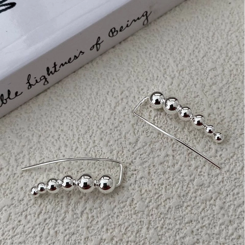 925 Sterling Silver Graduated Round Bead Arc Stud Earrings For Women Minimalist Geometric Ball Ear Climbers Jewelry Gift