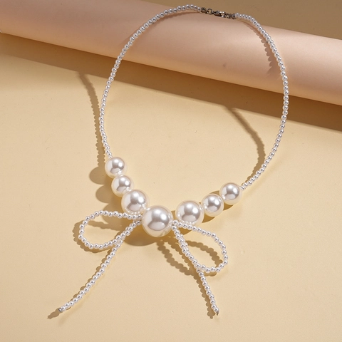 Collana Di Künstliche Perle Sintetiche Con Ciondolo A Fiocco Vintage Francese Elegante Catena Lunga Per Maglioni Da Donna