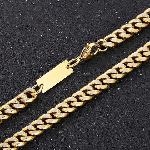 Collana A Catena Cubana In Acciaio Inossidabile Oro Lucidato Con Pendente A Piastra ID Gioielli Hip Hop Punk Per Uomini