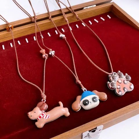 Collier Pendentif Chien Patte En Alliage Émail Œil De Tigre À Perles Cordon Ciré Réglable Chaîne De Pull Pour Femmes