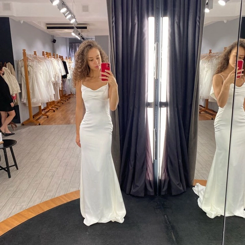 Elegant Cowl Neck Satin Wedding Dress Spaghetti Straps Mermaid Bridal Gown Formal Floor Length Party Apparel