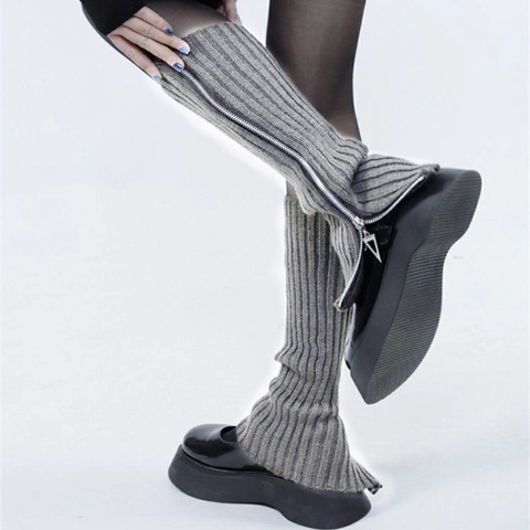 Scaldamuscoli In Maglia Da Donna Design Con Cerniera Acrilico Y2K Gotico Punk Stile JK Calze Lunghe Termiche