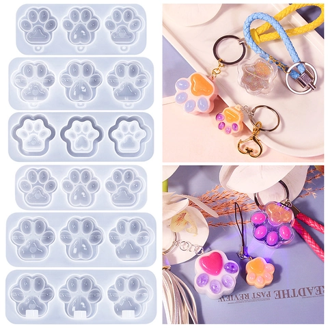 Cat Paw Silicone Mold For Resin Casting DIY Keychain Heart Quicksand Pendant Jewelry Making Tool Cute Novelty