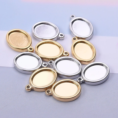 Oval Bezel Pendant Settings 304 Stainless Steel DIY Jewelry Making Components Vacuum Plated Geometric Fashion Craft Findings