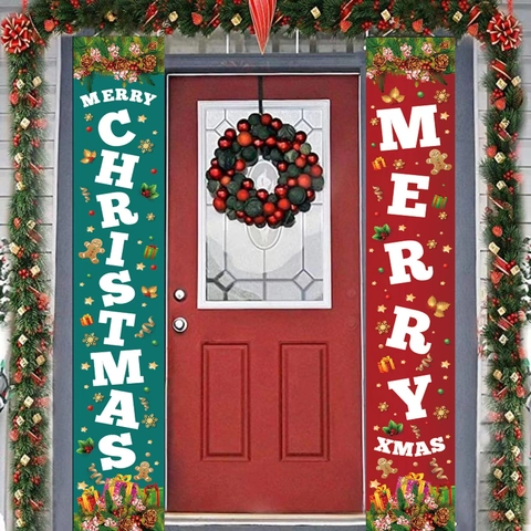Weihnachts Türbanner Oxford Stoff Merry Christmas Xmas Hängende Veranda Dekorationen Rot Grün Outdoor Garten Deko