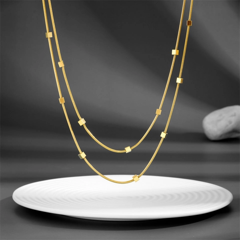 Gelaagde Ketting Roestvrij Staal Verguld Slangenbotketting Minimalistische Kubus Hangers Sieraden Voor Dames