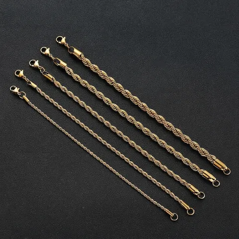 Stainless Steel Rope Chain Bracelet Twist Link Hip Hop Punk Jewelry For Men Women Unisex