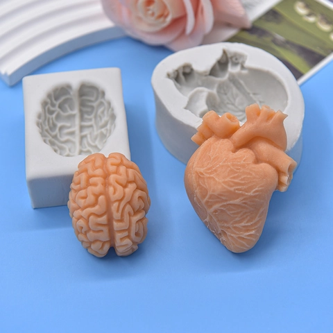 Silicone Mold Brain Heart Organ Shape For Halloween Cake Decoration DIY Soap Candle Crafting Realistic Anatomy