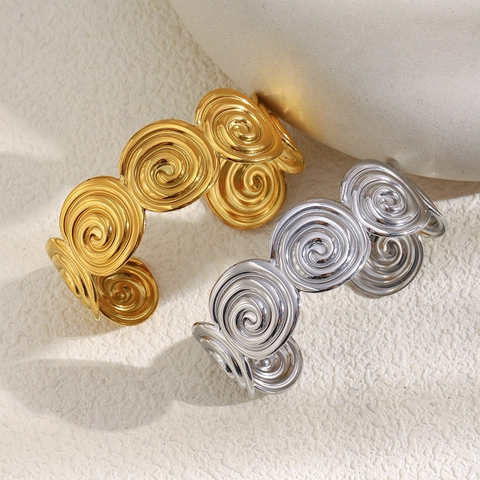 Brazalete Abierto De Espiral Geométrica Acero Inoxidable Chapado En Oro 18K Estilo Bohemio Para Mujer
