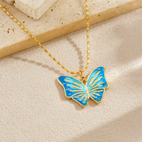 Roestvrijstalen Vlinder Tulp Bloem Hanger Ketting Verguld Emaille Gradiënt Sieraden Voor Vrouwen Zoet Cadeau